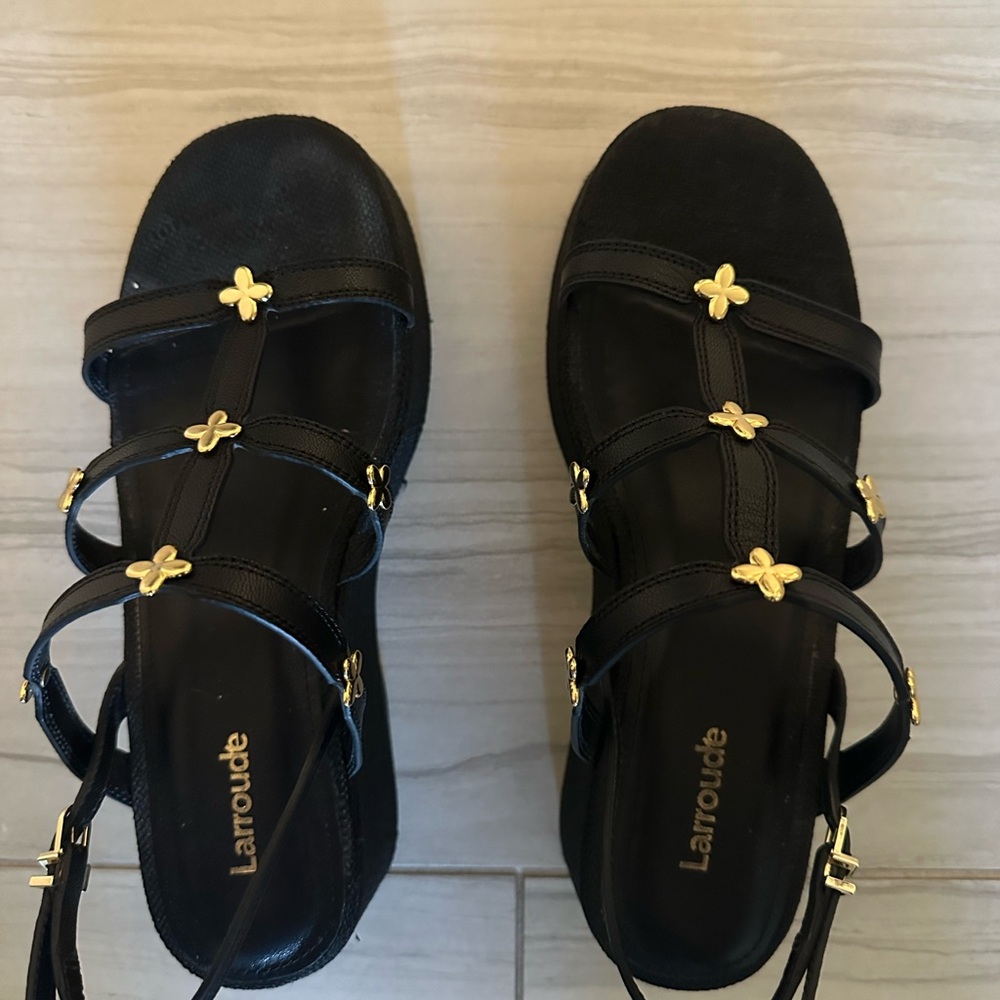 Harmony Flatform Sandals - Black Raffia
